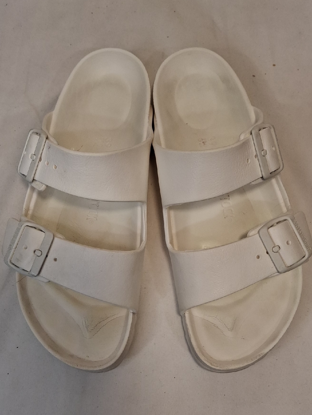 Birkenstock Women's White Synthetic Double-Strap Buckle Sandals.
